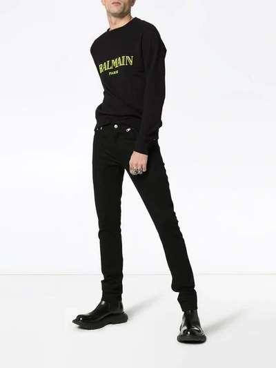 Shop Balmain Logo Crew Neck Sweatshirt In White