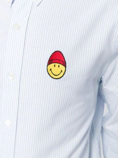 Shop Ami Alexandre Mattiussi Button-down Smiley Patch Shirt In Blue