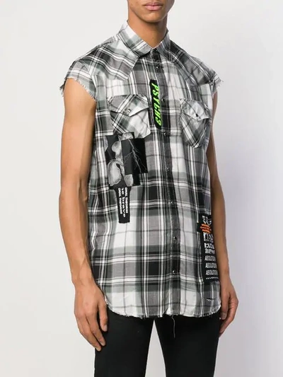 Shop Diesel Checked Sleeveless Shirt In White