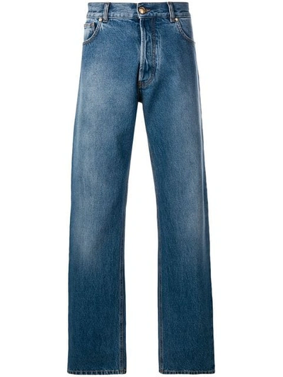 Shop Versace Baggy Straight Jeans In Blue