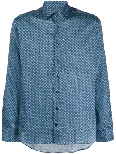 Shop Etro Printed Button Down Shirt - Blue