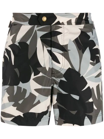 Shop Tom Ford Leaf Patterned Swim Shorts In Blue