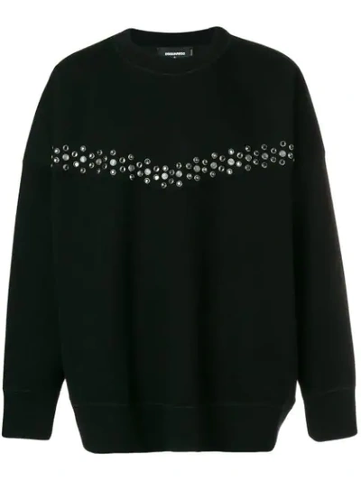 Shop Dsquared2 Embellished Jersey Sweater In Black