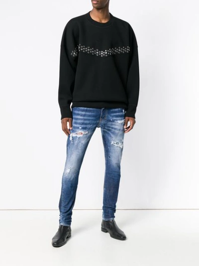 Shop Dsquared2 Embellished Jersey Sweater In Black