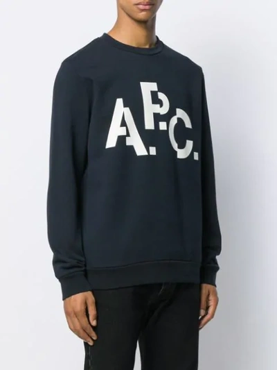 Shop Apc Logo Crew Neck Sweatshirt In Blue