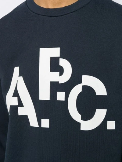 Shop Apc Logo Crew Neck Sweatshirt In Blue