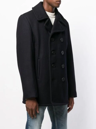 Schott Double Breasted Coat In Blue