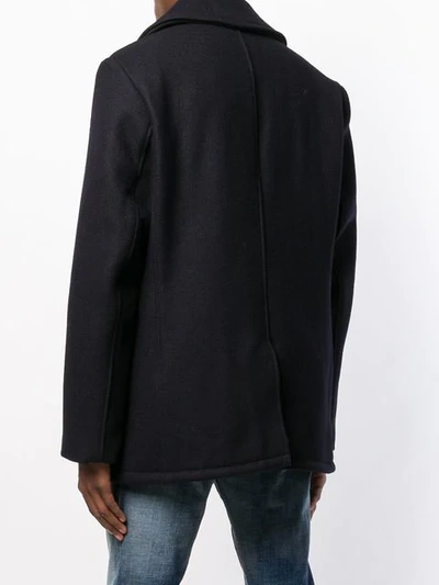 Schott Double Breasted Coat In Blue