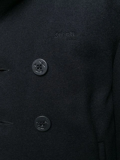 Schott Double Breasted Coat In Blue