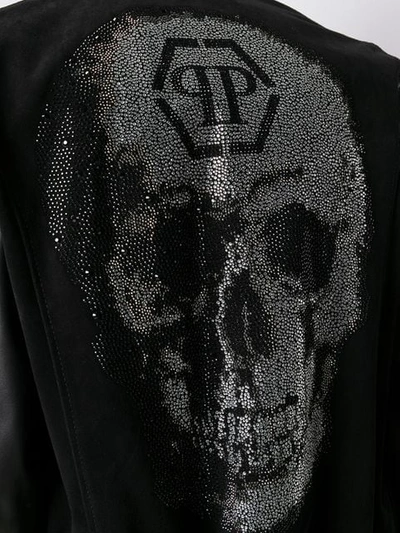 Shop Philipp Plein Skull Bomber Leather Jacket In Black