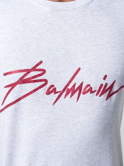 Shop Balmain Metallic Logo T-shirt In Grey