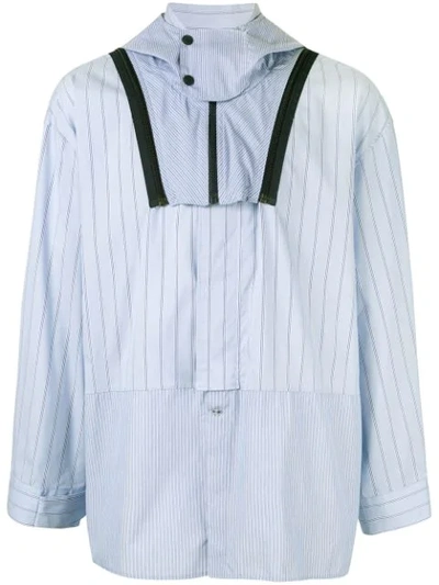 Shop Yoshiokubo Mixed Striped Hooded Shirt In Blue