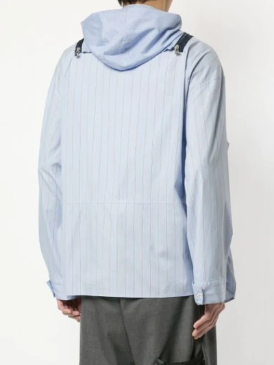Shop Yoshiokubo Mixed Striped Hooded Shirt In Blue