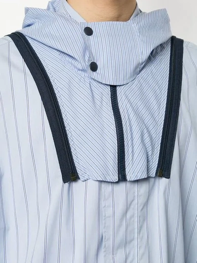 Shop Yoshiokubo Mixed Striped Hooded Shirt In Blue