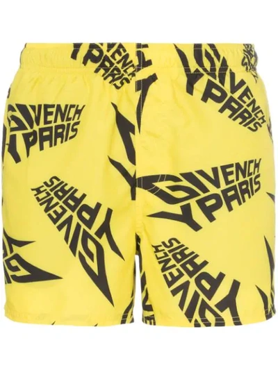 Shop Givenchy Logo Print Swim Shorts In Yellow