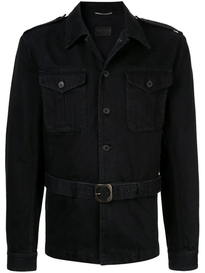 Shop Saint Laurent Saharienne Denim Jacket In Black