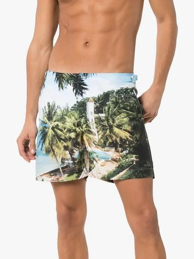Shop Orlebar Brown Bulldog Resort Print Swim Shorts In Green