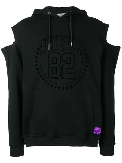 Shop Icosae Cut Out Shoulder Hoodie In Black