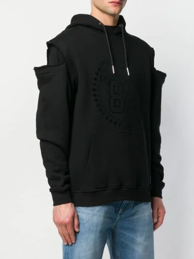 Shop Icosae Cut Out Shoulder Hoodie In Black