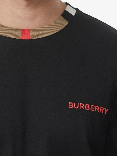 Shop Burberry Icon Stripe Detail Cotton T-shirt In A1189 Black
