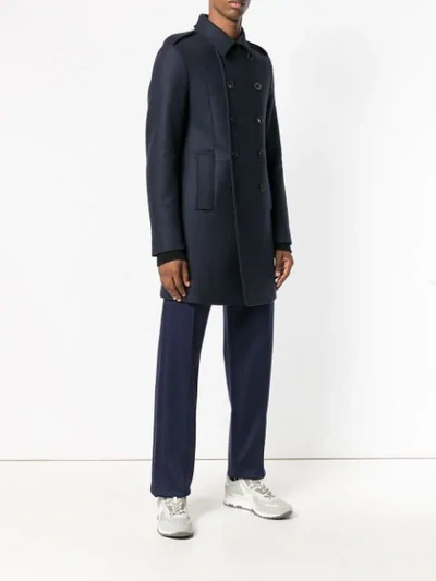 Shop Valentino Double Breasted Peacoat In Blue