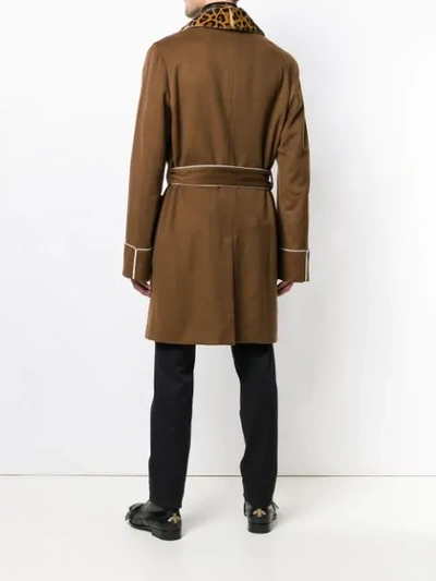 Shop Dolce & Gabbana Leopard Print Panel Robe Coat In Brown