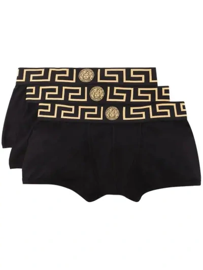 VERSACE SET OF 3 LOGO-BAND BOXERS - 黑色