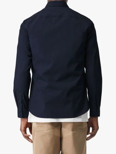 Shop Burberry Icon Stripe Poplin Shirt In Navy