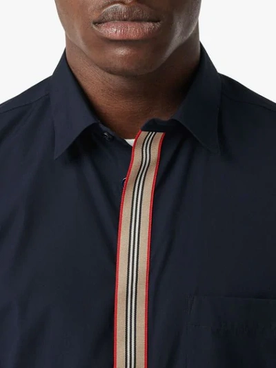 Shop Burberry Icon Stripe Poplin Shirt In Navy