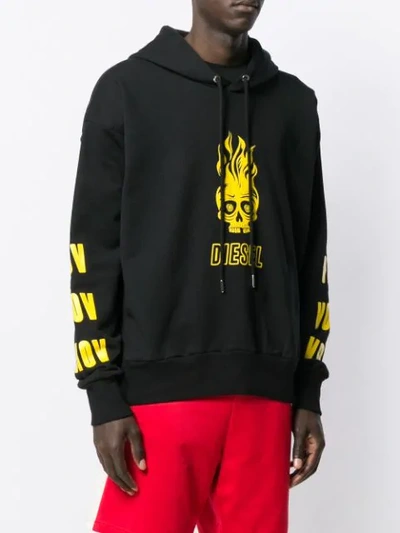 Shop Diesel Skull Logo Print Hoodie In Black