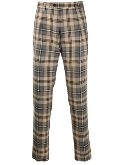 Shop Etro Check Trousers In Neutrals