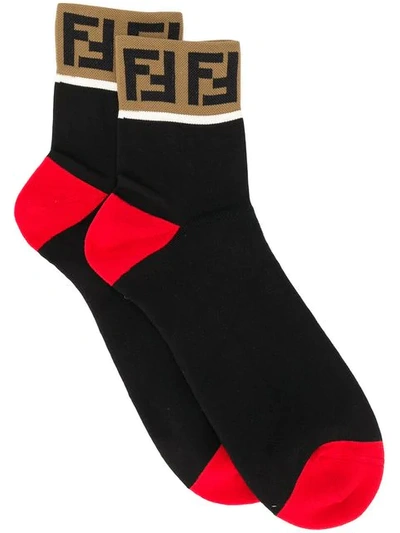 Shop Fendi Logo Ankle Socks In Black