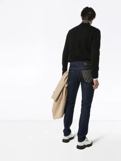 Fendi Schmale Jeans Mit Logo-tasche In Blue
