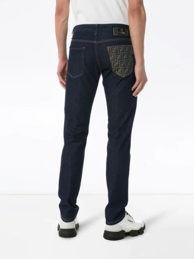 Fendi Schmale Jeans Mit Logo-tasche In Blue