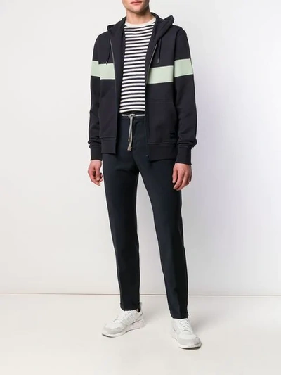 Shop Fay Stripe Band Hoodie In Blue