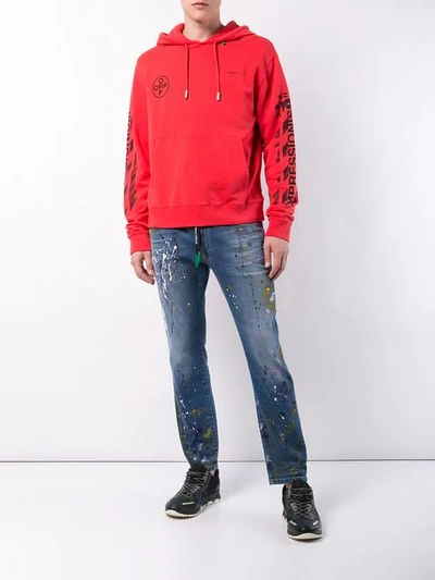 Shop Off-white Splatter Print Stonewashed Jeans In Blue