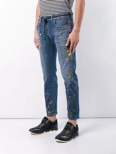 Shop Off-white Splatter Print Stonewashed Jeans In Blue