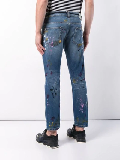 Shop Off-white Splatter Print Stonewashed Jeans In Blue