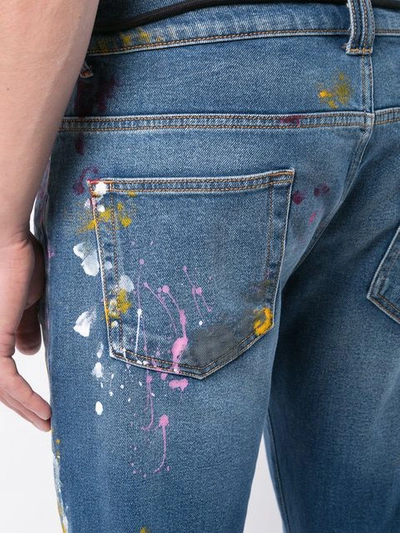 Shop Off-white Splatter Print Stonewashed Jeans In Blue