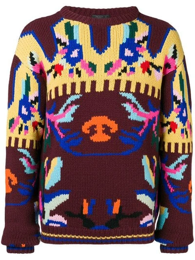 Shop Prada Intarsia Knit Sweater In F0399 Amaranto