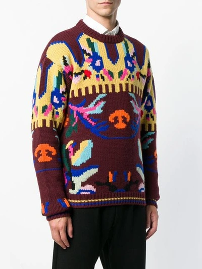 Shop Prada Intarsia Knit Sweater In F0399 Amaranto