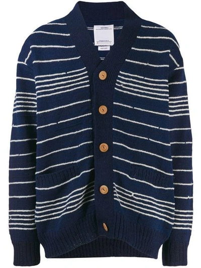 Shop Visvim Striped Long-sleeve Cardigan In Blue