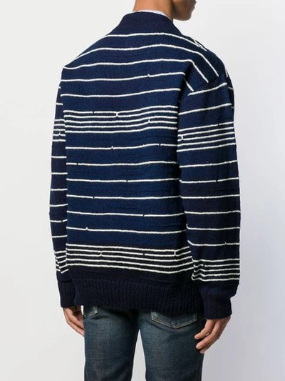 Shop Visvim Striped Long-sleeve Cardigan In Blue