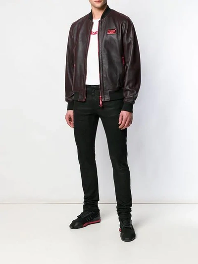 Shop Philipp Plein Zipped Leather Bomber Jacket In Black