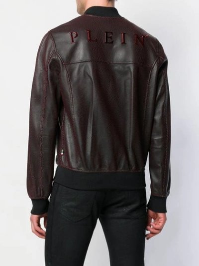Shop Philipp Plein Zipped Leather Bomber Jacket In Black