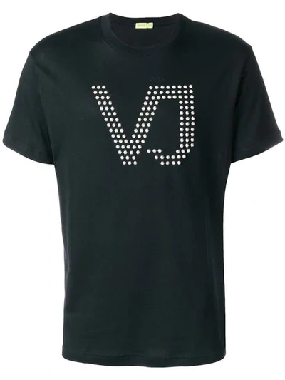 Shop Versace Jeans Studded Logo T-shirt In Black