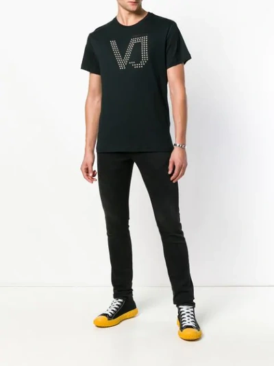 Shop Versace Jeans Studded Logo T-shirt In Black