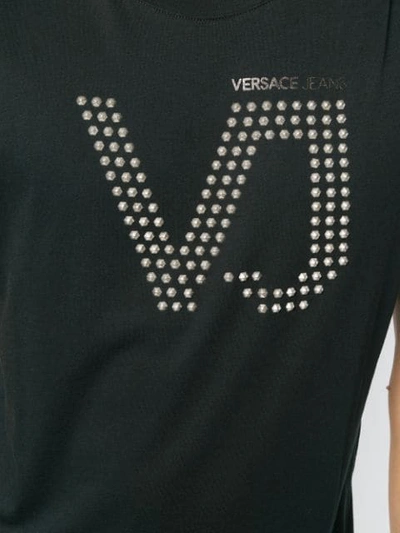 Shop Versace Jeans Studded Logo T-shirt In Black