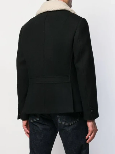 Shop Neil Barrett Shearling Double Breasted Coat In Black