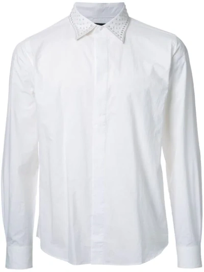 Shop Taakk Studded Neck Shirt In White